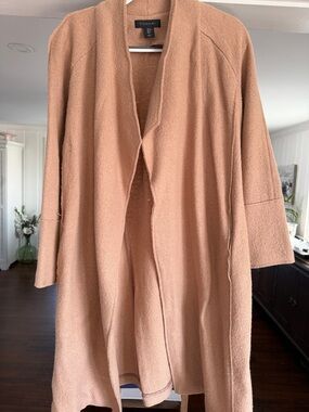Tahari Camel Open-Front Longline Cardigan Coatigan